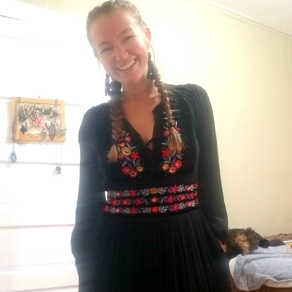 Black Boho Peasant Dress